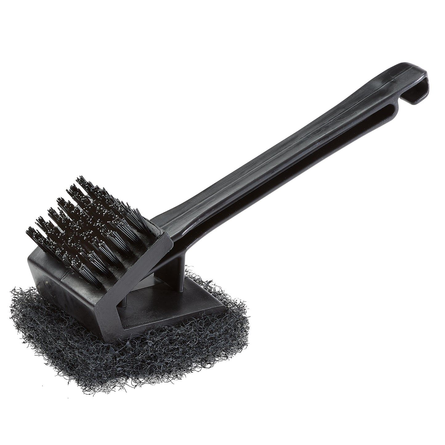 Warm or Hot Clean to 350°F, 2-in-1 Black BBQ Grill Brush with Scrubber (No Harmful Wire Bristles)