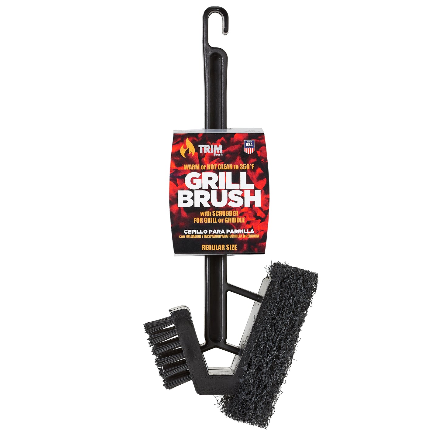 Warm or Hot Clean to 350°F, 2-in-1 Black BBQ Grill Brush with Scrubber (No Harmful Wire Bristles)