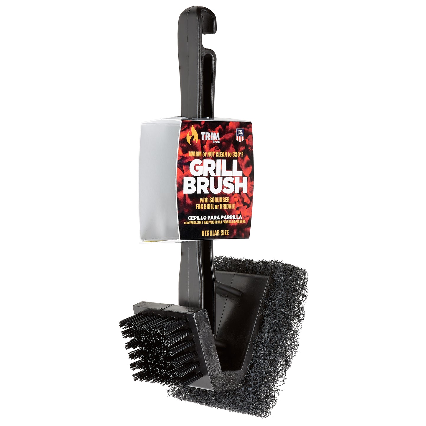 Warm or Hot Clean to 350°F, 2-in-1 Black BBQ Grill Brush with Scrubber (No Harmful Wire Bristles)