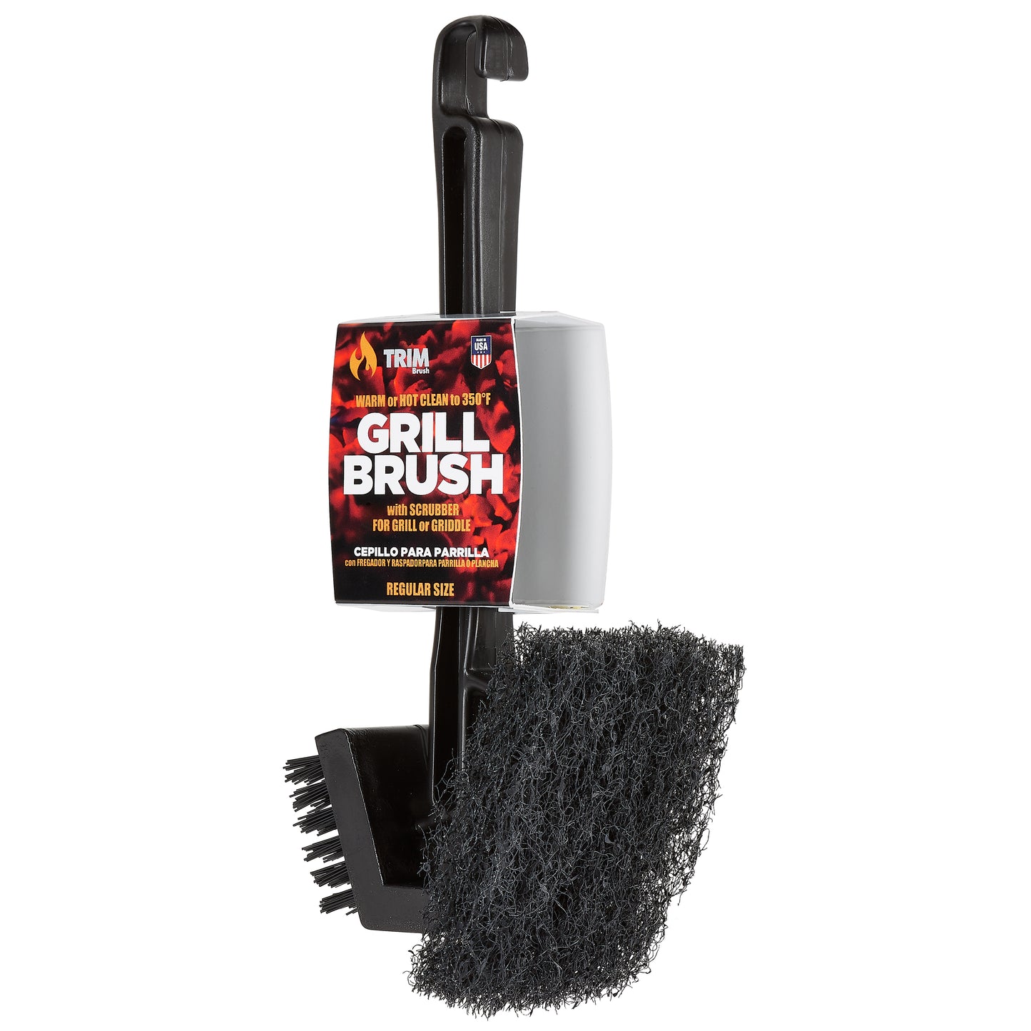 Warm or Hot Clean to 350°F, 2-in-1 Black BBQ Grill Brush with Scrubber (No Harmful Wire Bristles)